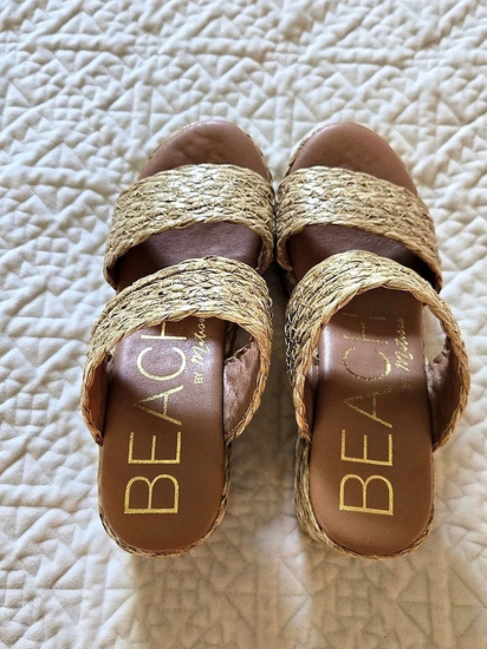 BEACH by Matisse Gem Platform Slide Sandal Raffia Platform Wedge Women's Size 7 - Picture 6 of 10